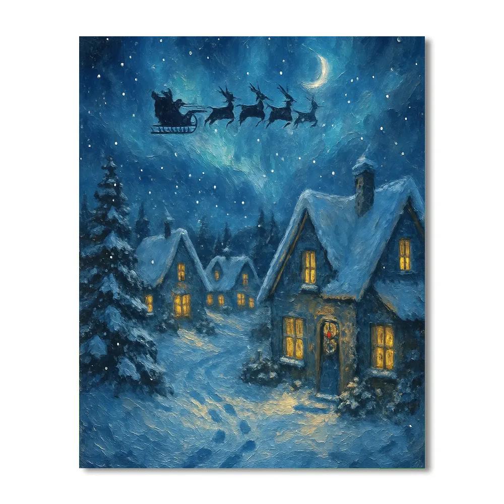 Midnight Snowfall Village Holiday Numbered painting kits
