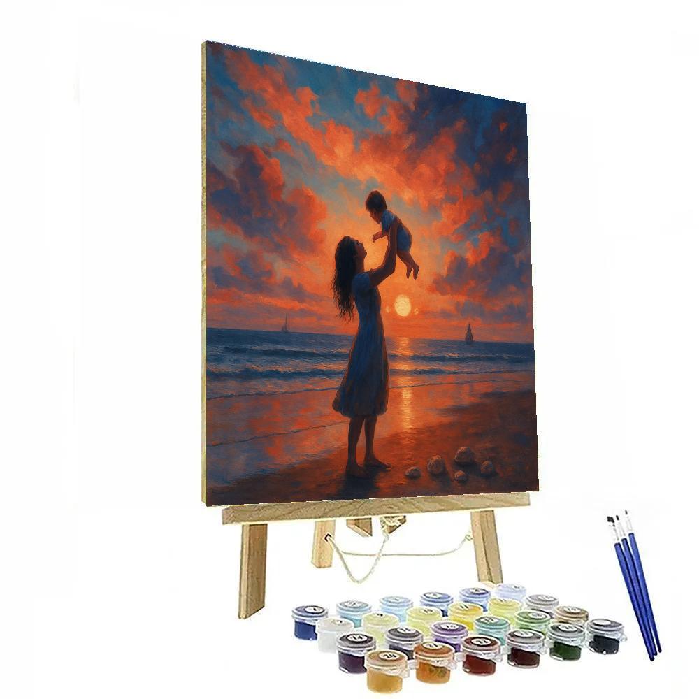 Seaside Sunset Embrace Mother And Child DIY paint by numbers