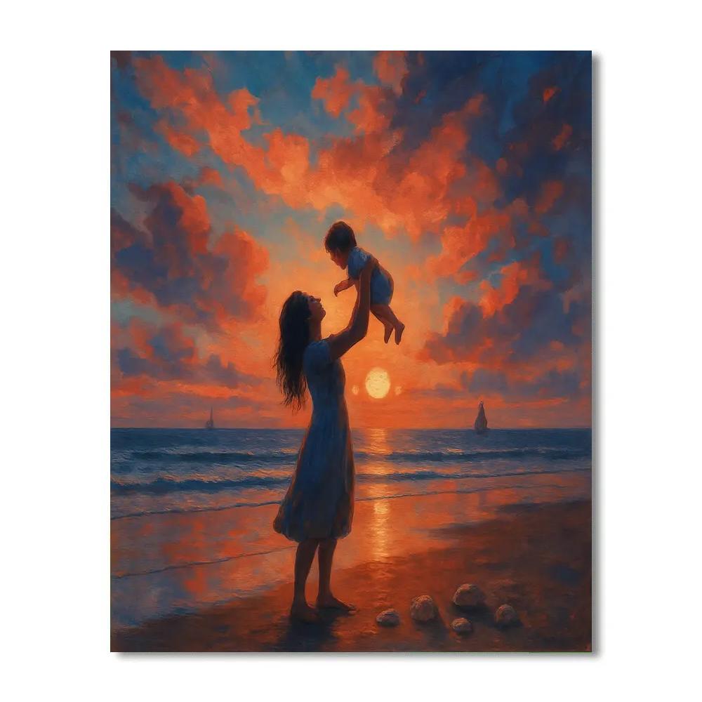 Seaside Sunset Embrace Mother And Child DIY paint by numbers
