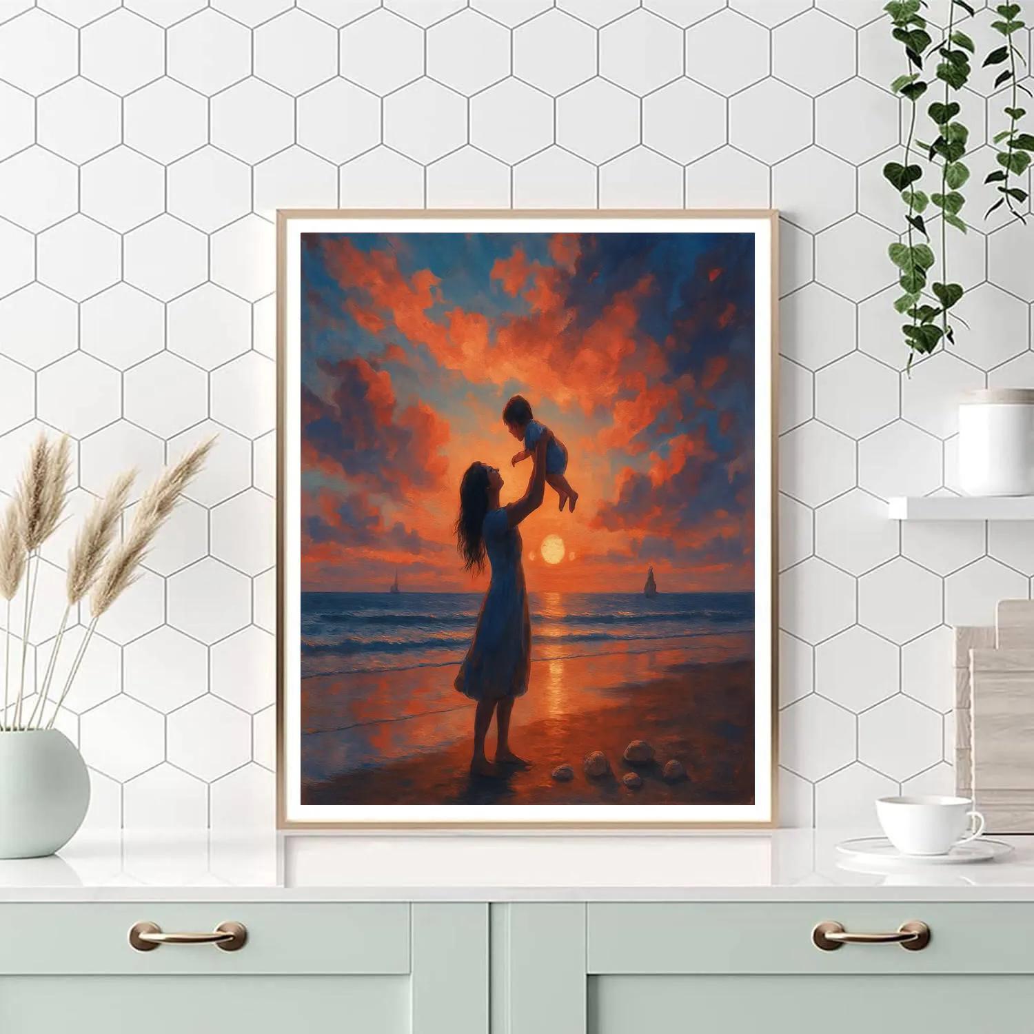 Seaside Sunset Embrace Mother And Child DIY paint by numbers