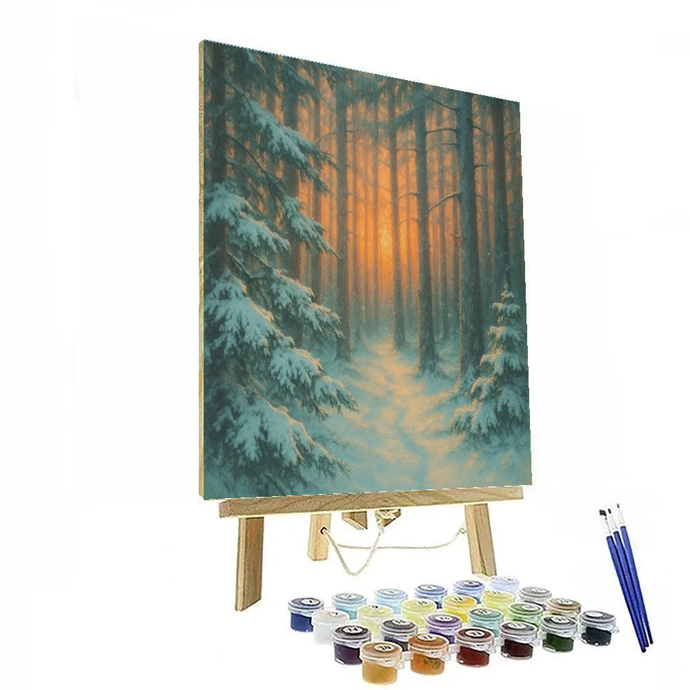Pine Forest At Sunset Winter Landscape Art paint by number