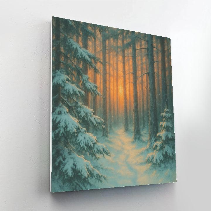 Pine Forest At Sunset Winter Landscape Art paint by number
