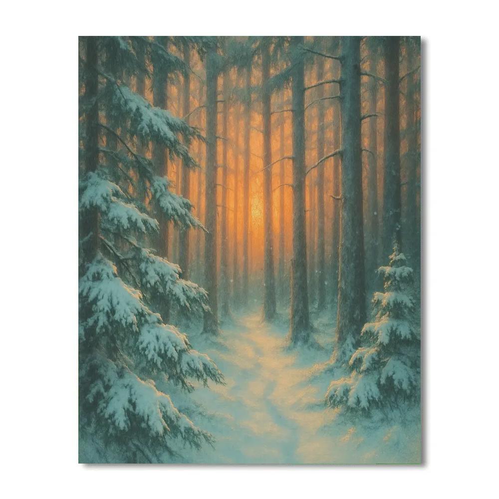 Pine Forest At Sunset Winter Landscape Art paint by number