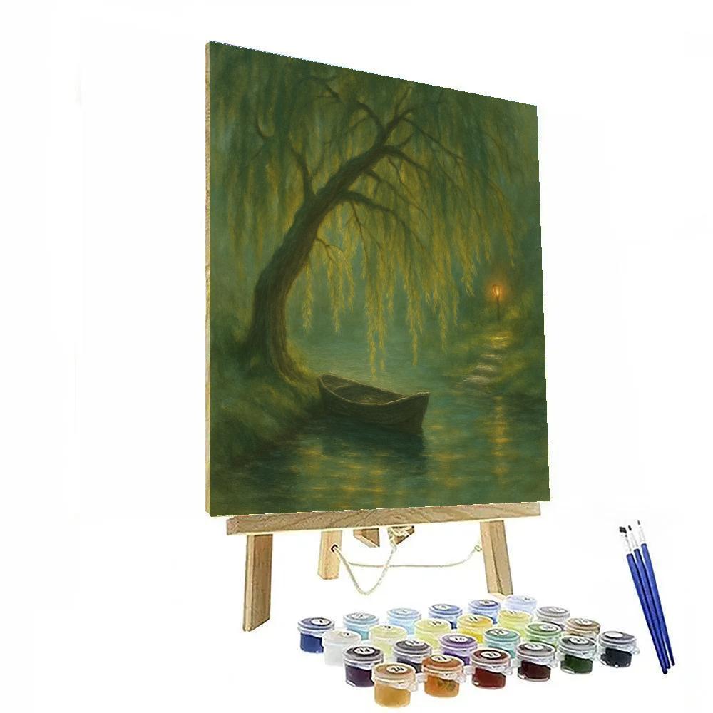 Willow And Rowboat Lake Number painting
