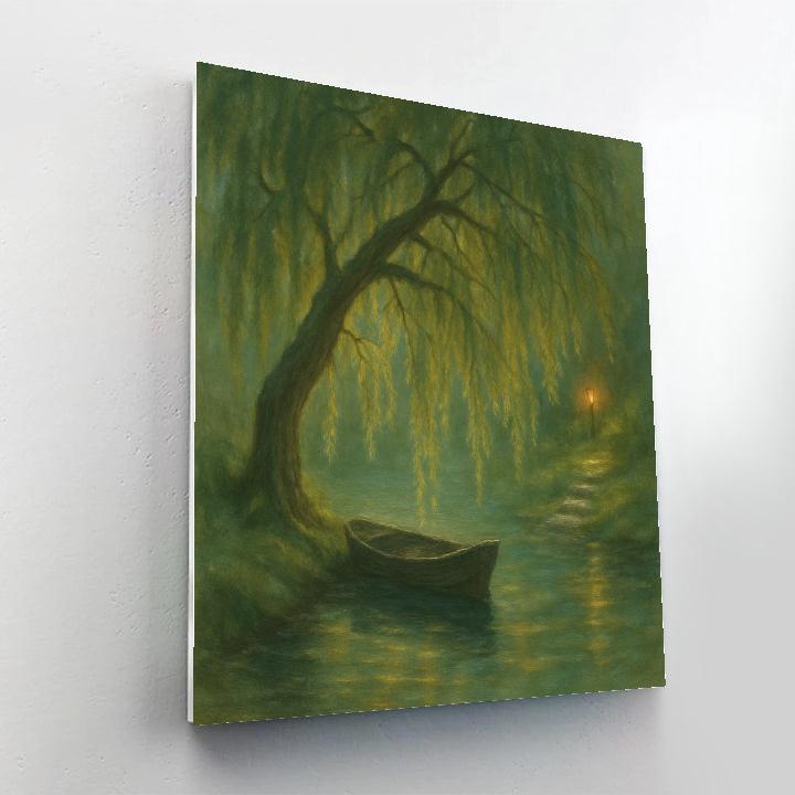 Willow And Rowboat Lake Number painting