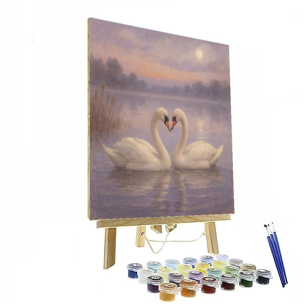 Misty Swan Lake Evening Number painting