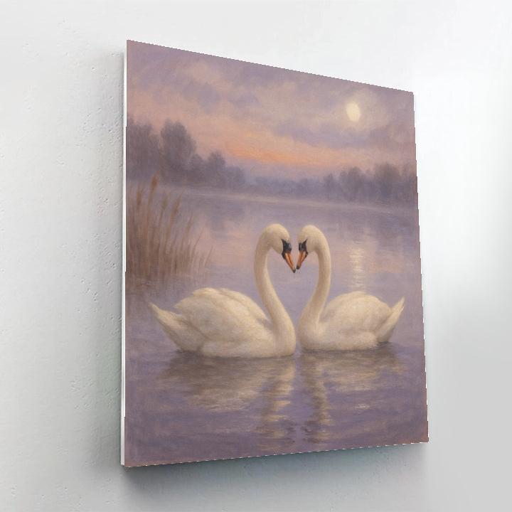 Misty Swan Lake Evening Number painting