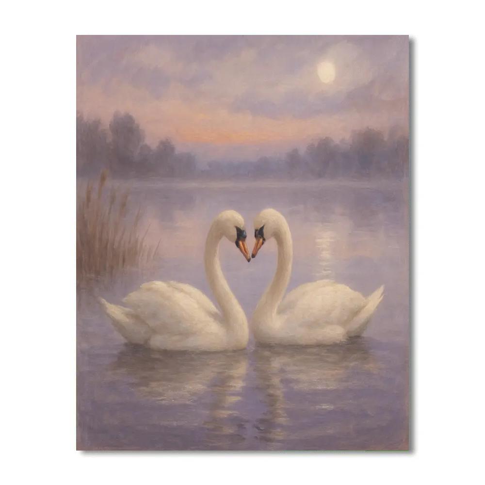 Misty Swan Lake Evening Number painting