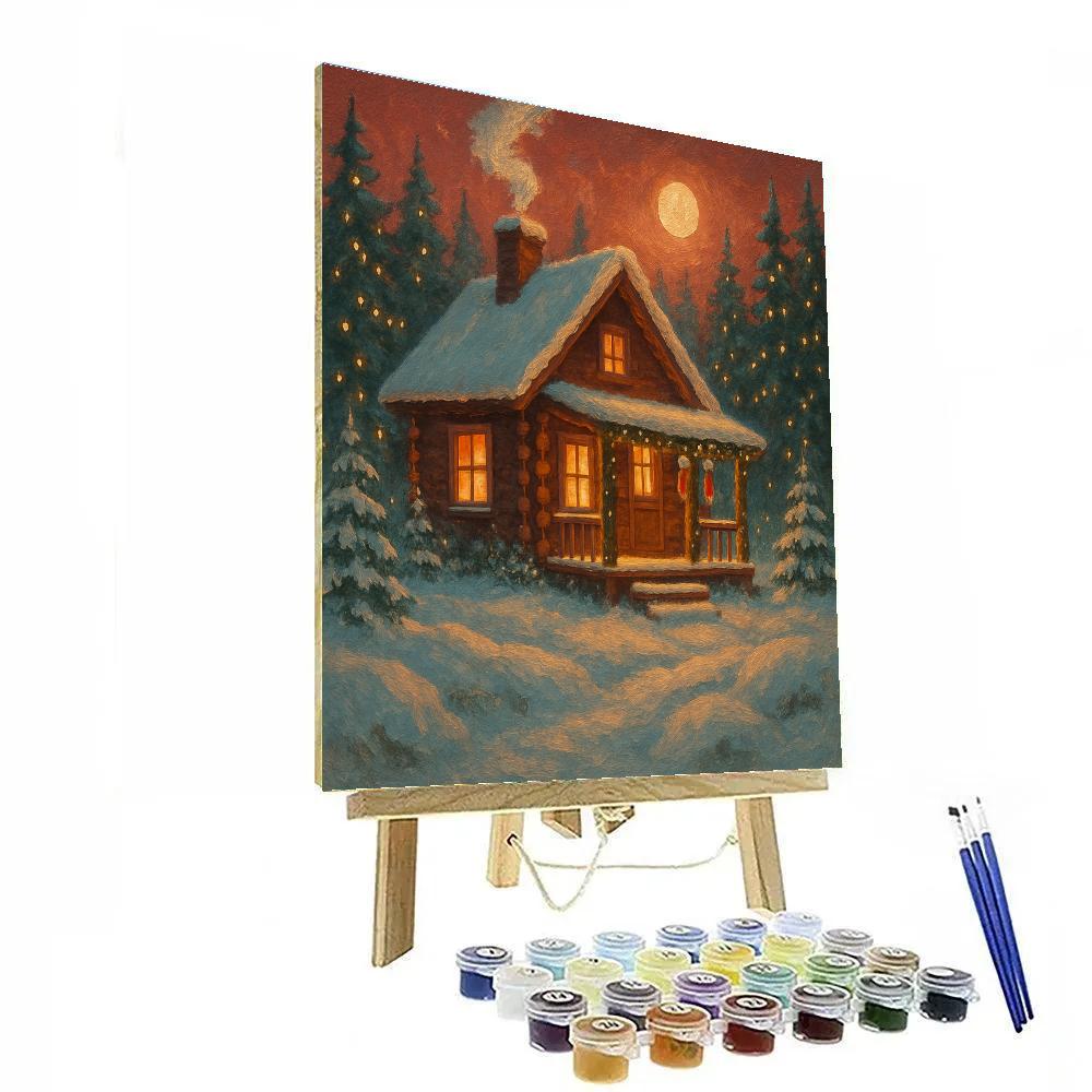 Cozy Cabin With Rising Smoke Winter Paint by numbers art