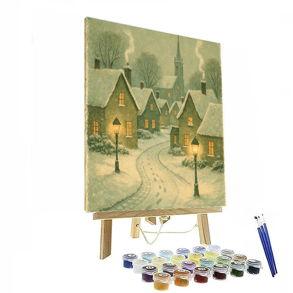Village Under Snowfall Winter Landscape Art paint by numbers