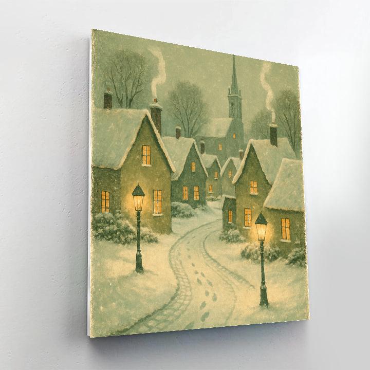 Village Under Snowfall Winter Landscape Art paint by numbers
