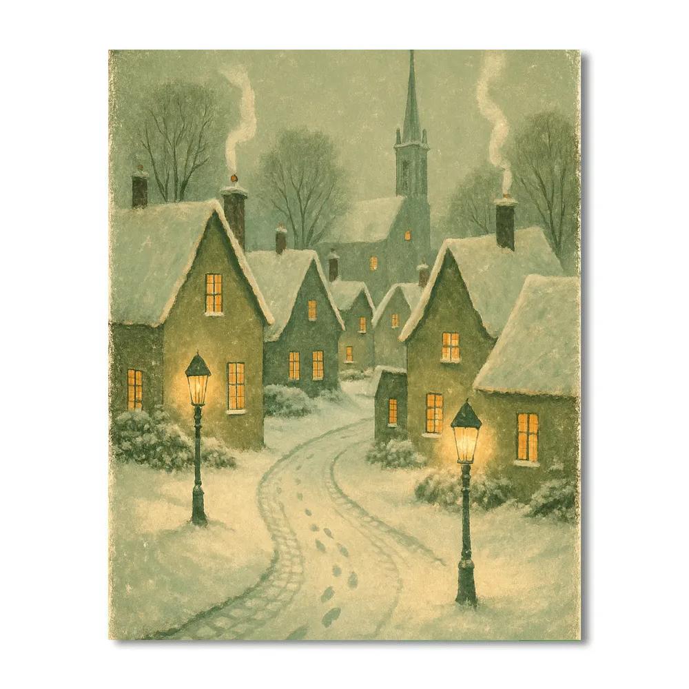 Village Under Snowfall Winter Landscape Art paint by numbers