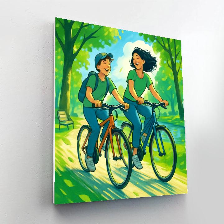 Mom And Teen Bike Ride Through Park Paint by numbers kits