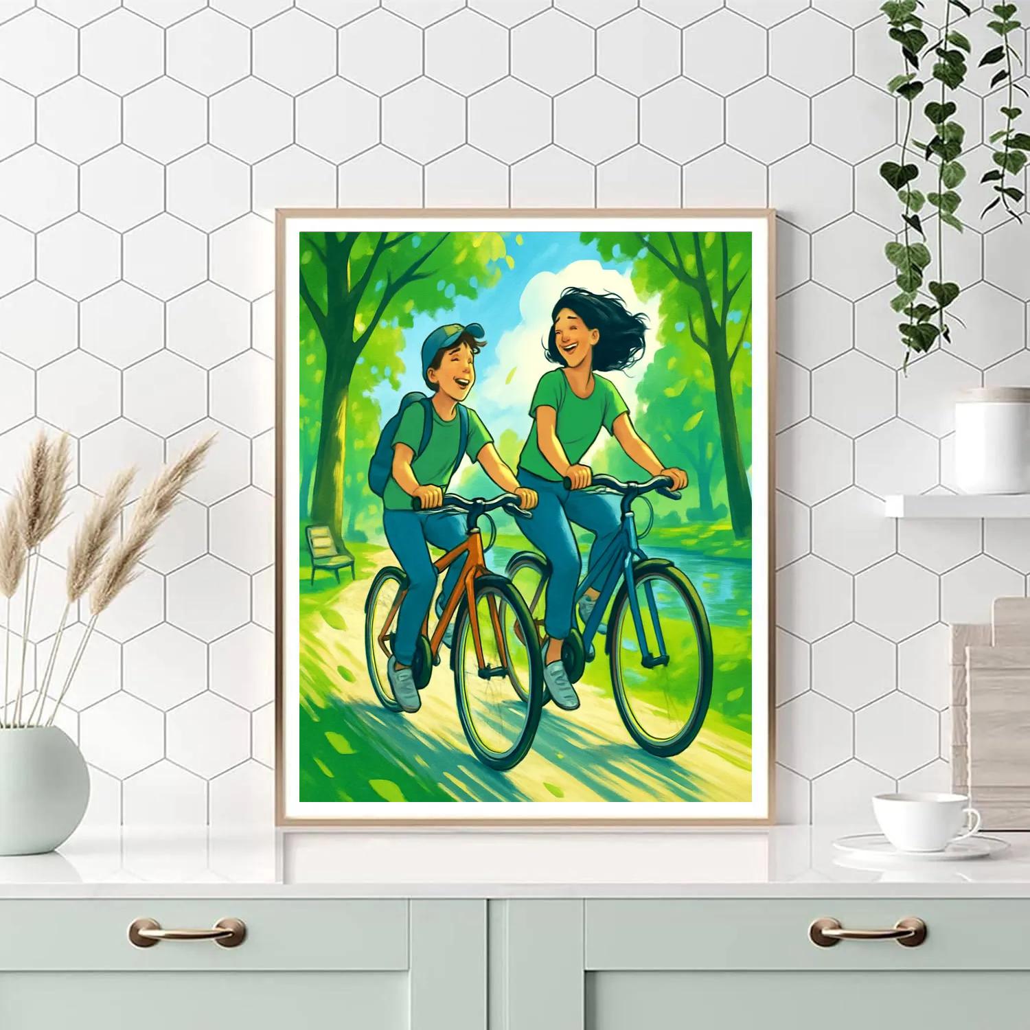 Mom And Teen Bike Ride Through Park Paint by numbers kits