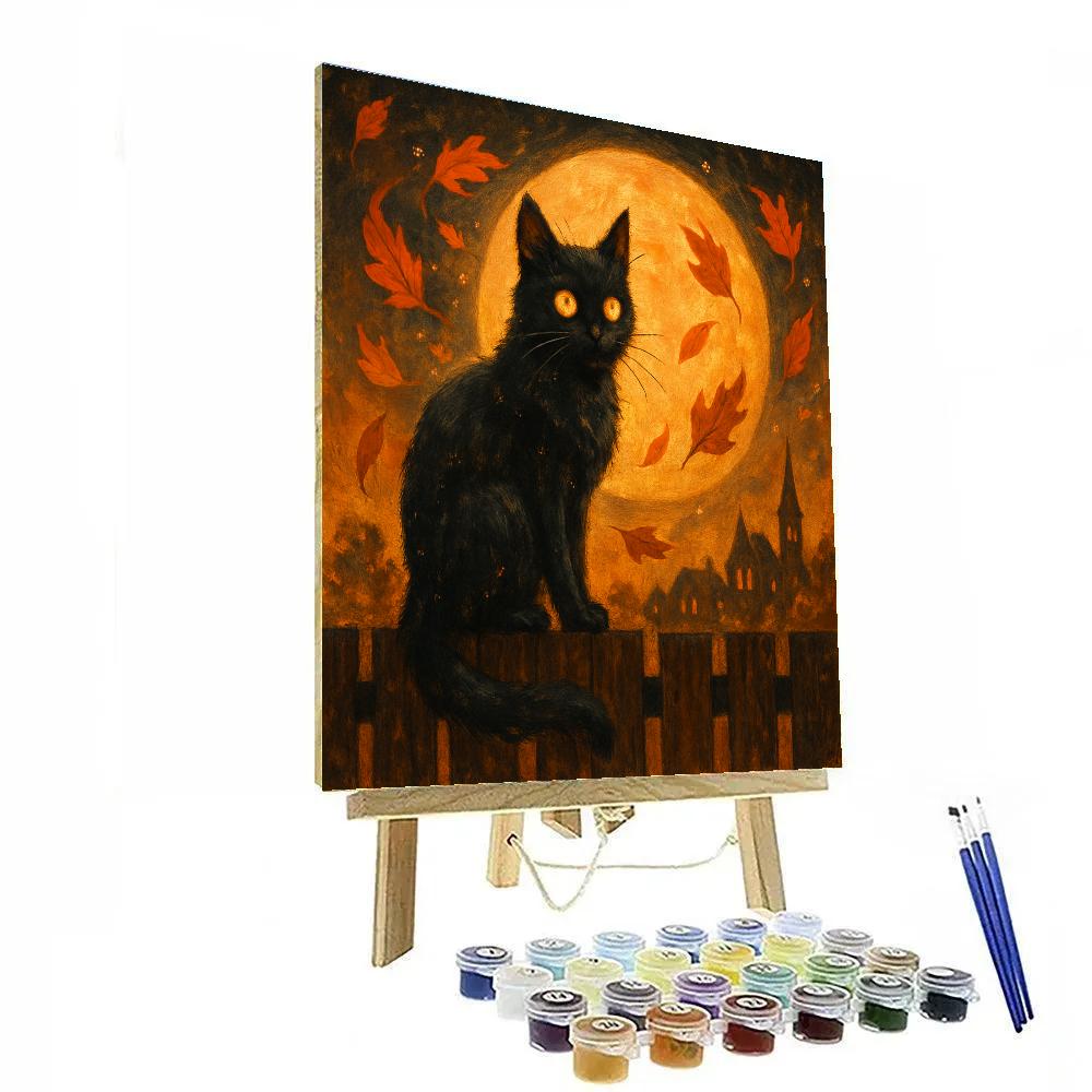 Moonlit Cat Keeping Watch Number painting