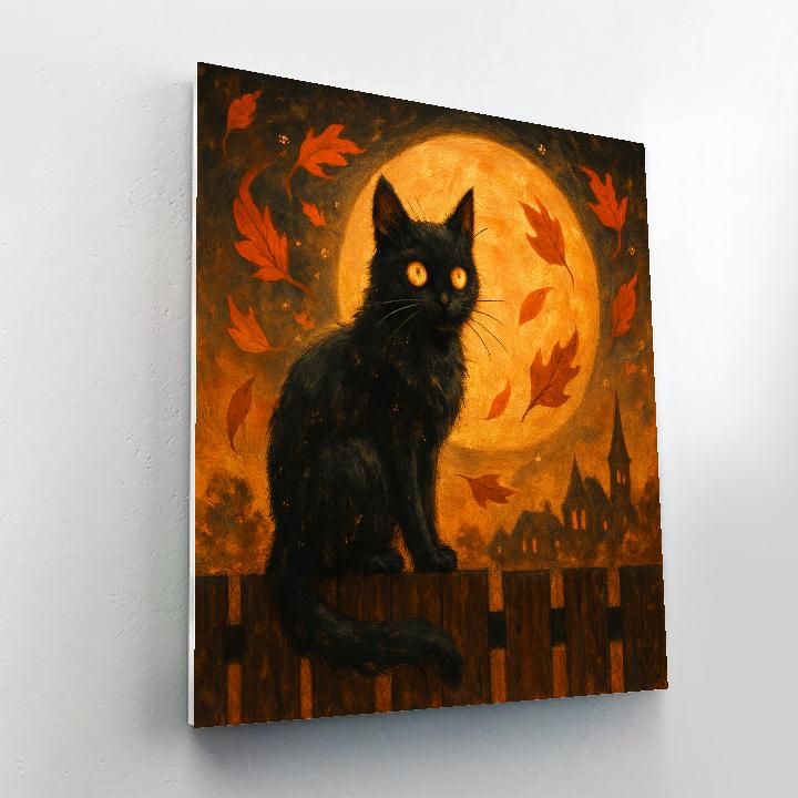 Moonlit Cat Keeping Watch Number painting