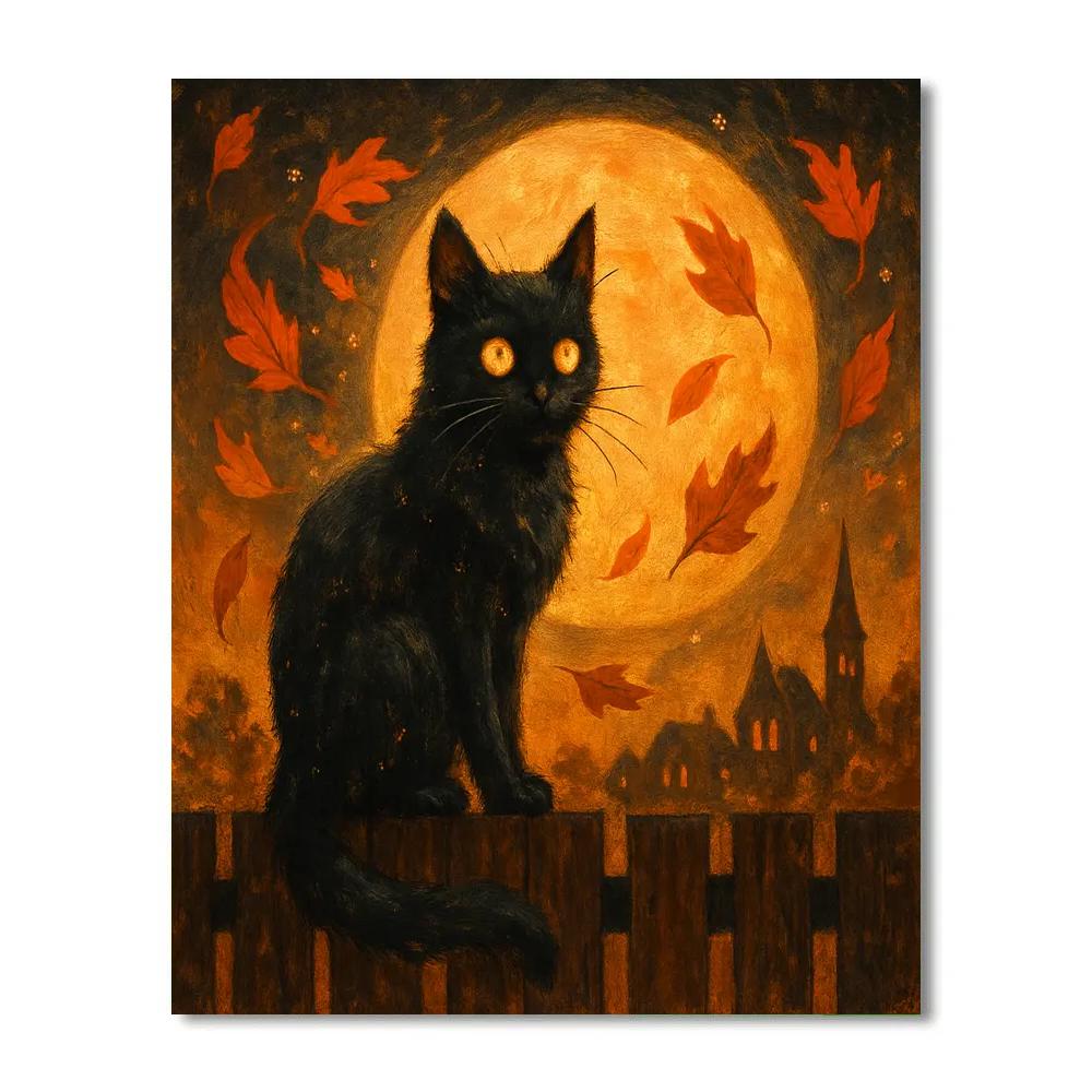 Moonlit Cat Keeping Watch Number painting