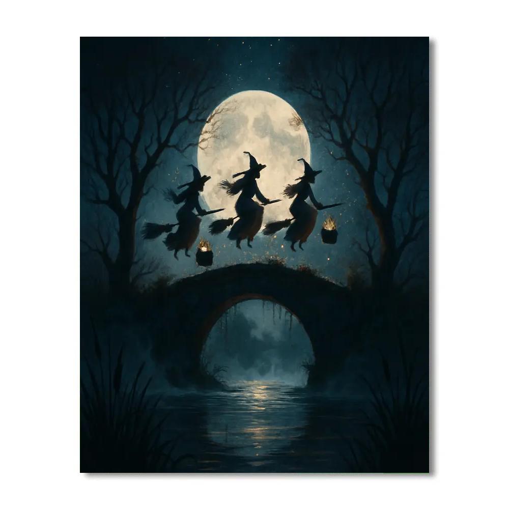 Witches Over The Antique Bridge Paint by numbers art