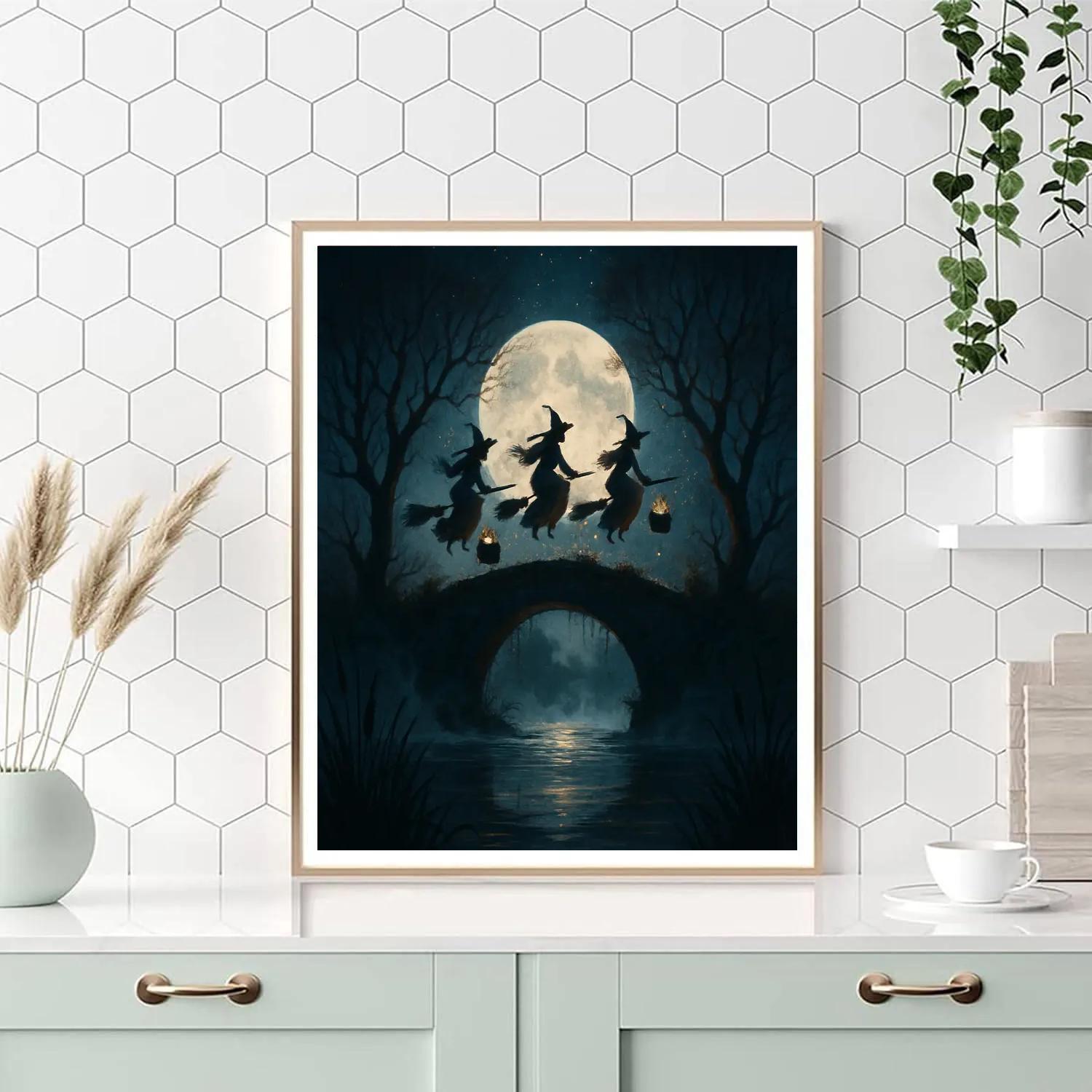 Witches Over The Antique Bridge Paint by numbers art
