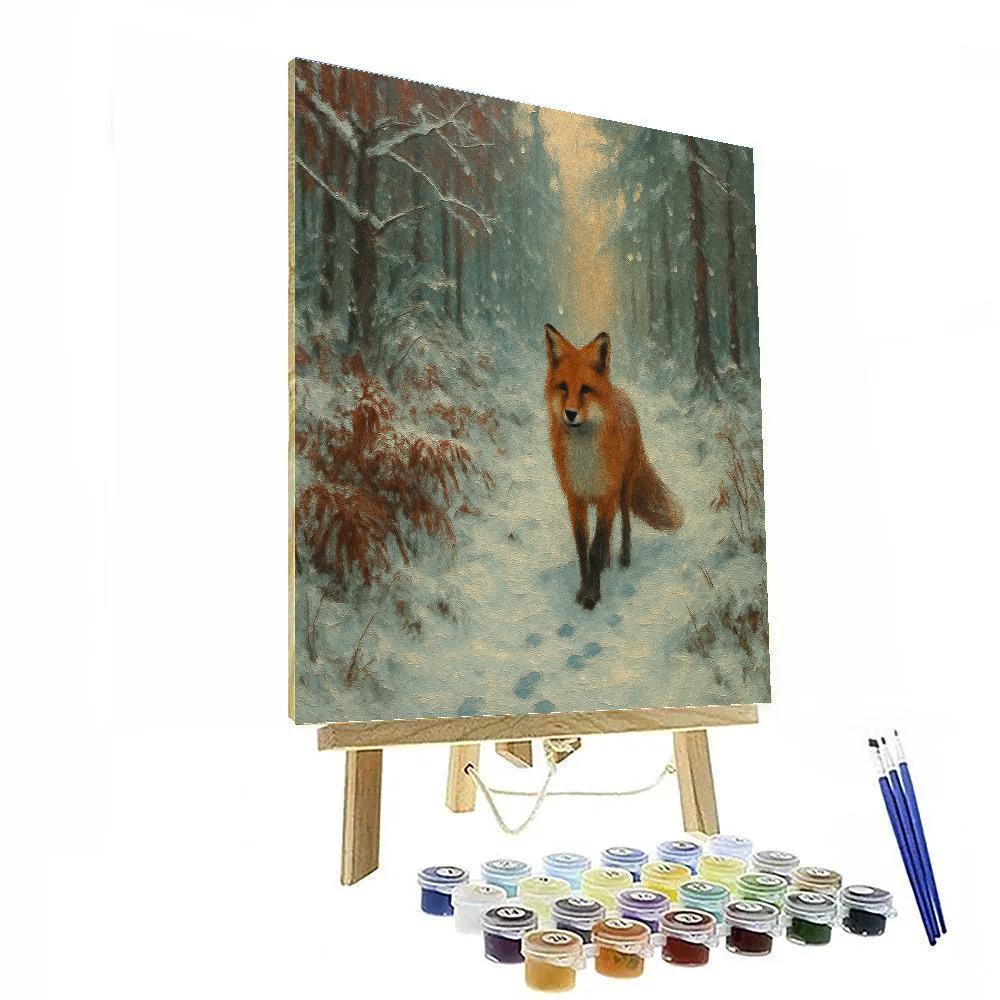 Snowy Forest Path With Fox Winter Landscape Numbered painting kits