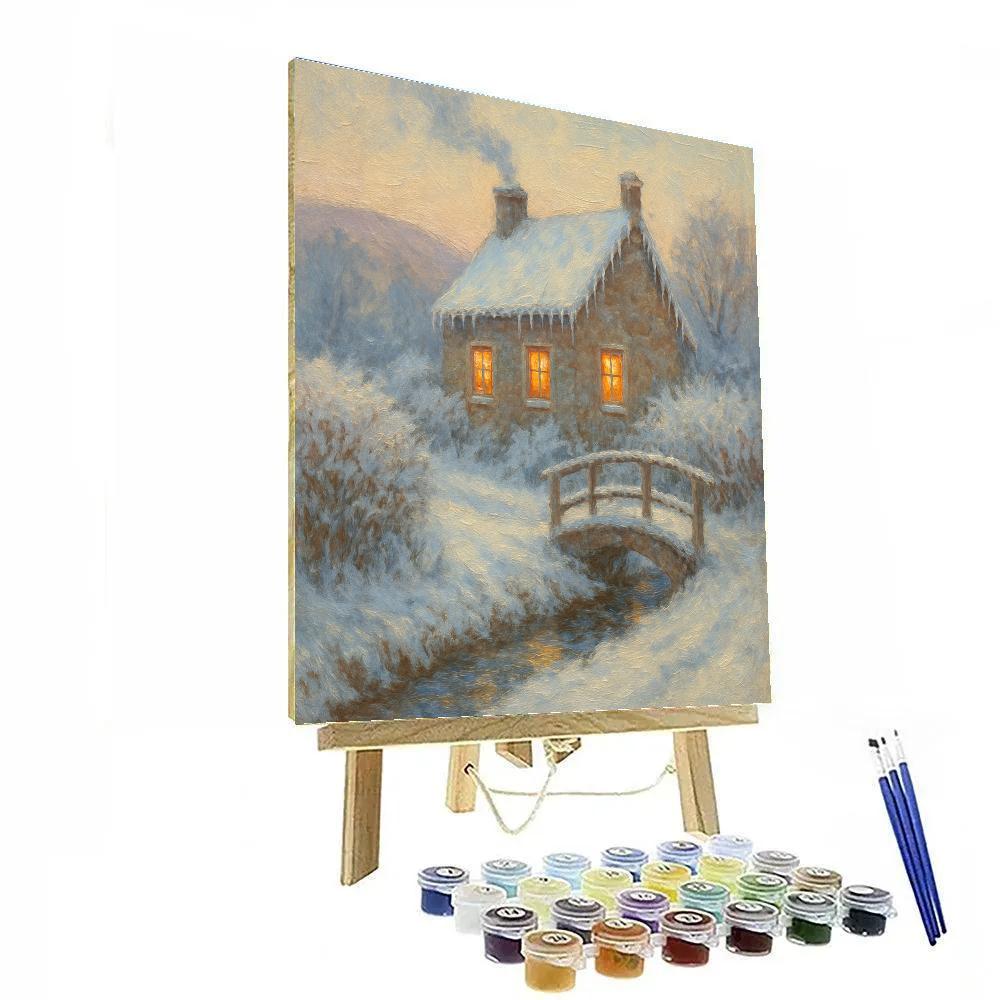 Cottage With Smoke Rising Winter Landscape Art Painting by numbers kit