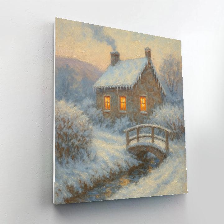 Cottage With Smoke Rising Winter Landscape Art Painting by numbers kit
