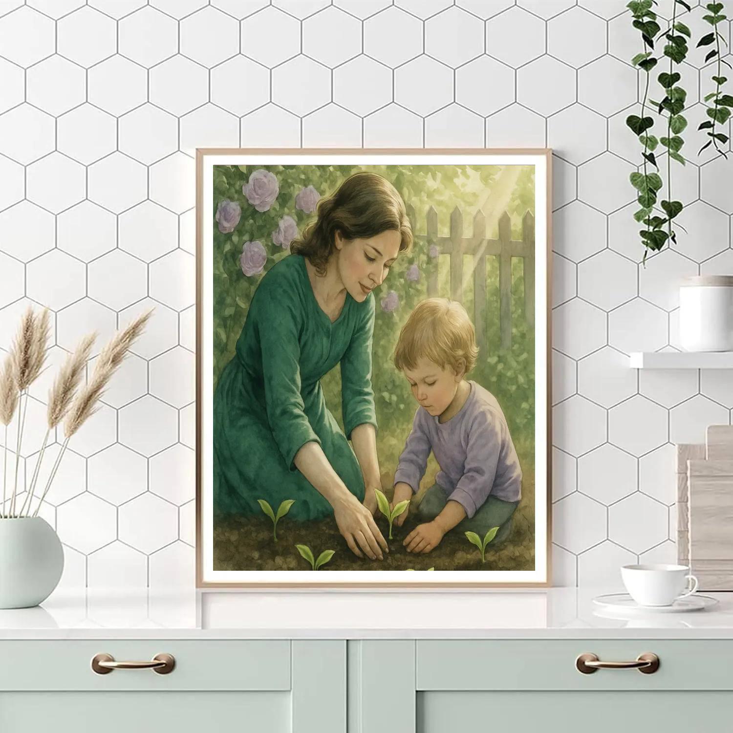 Quiet Garden Lesson With Mother Number painting