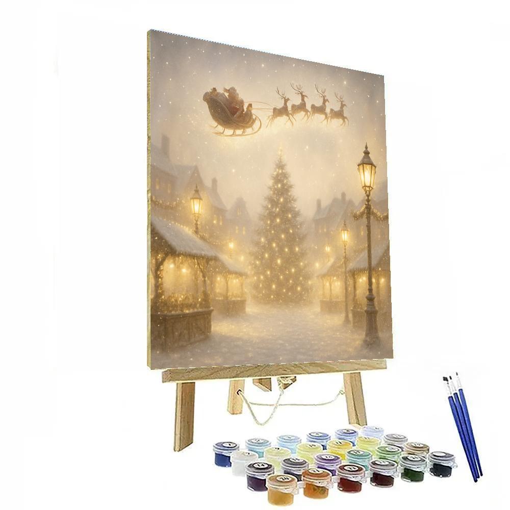 Santa Sleigh Over Lantern Town Paint by numbers art