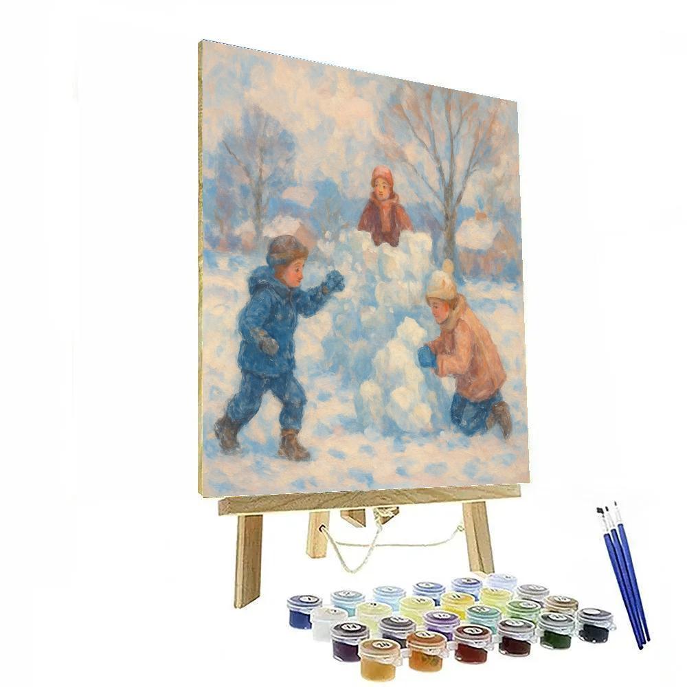 Children Playing In Snow Impressionist Winter Landscape Paint by numbers kits