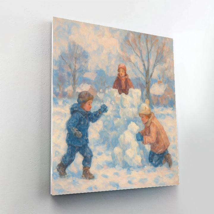 Children Playing In Snow Impressionist Winter Landscape Paint by numbers kits