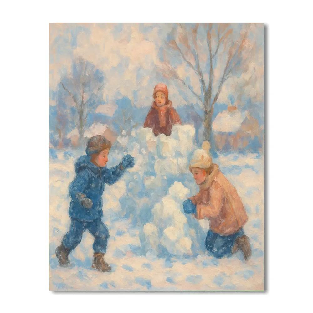 Children Playing In Snow Impressionist Winter Landscape Paint by numbers kits