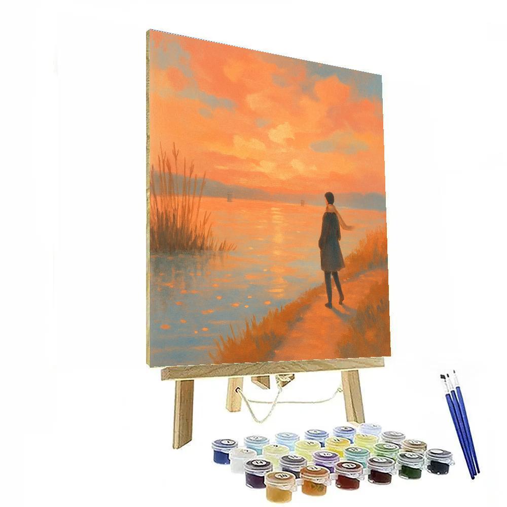 Coral Sky Lakeside Walk Painting by numbers kit