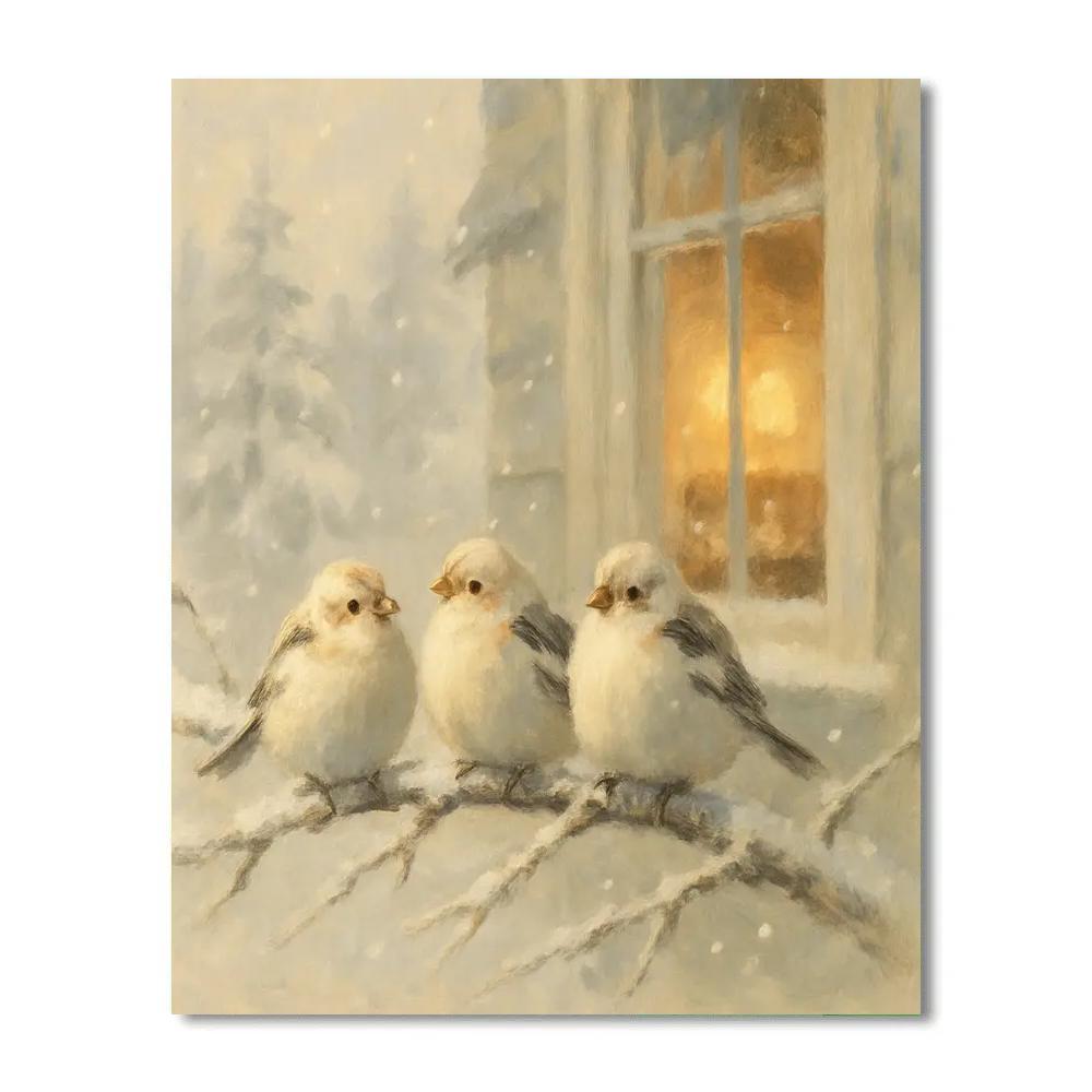Snowy Finch Window View painting number kit
