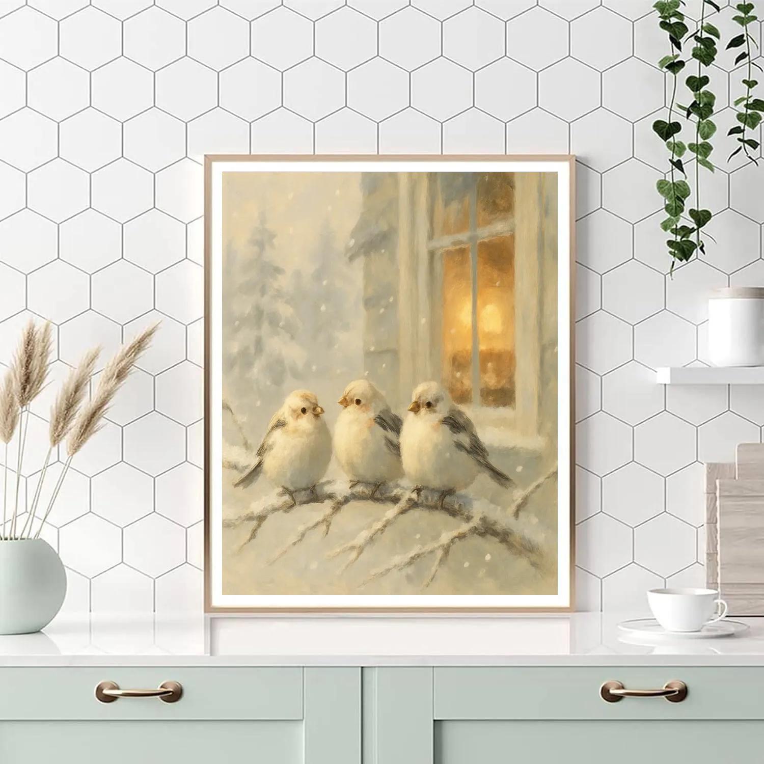 Snowy Finch Window View painting number kit