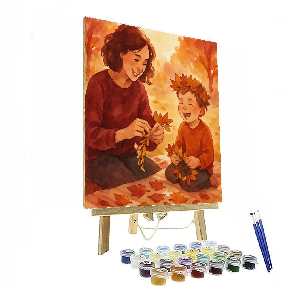 Autumn Leaf Crown Making With Mom Paint by numbers art