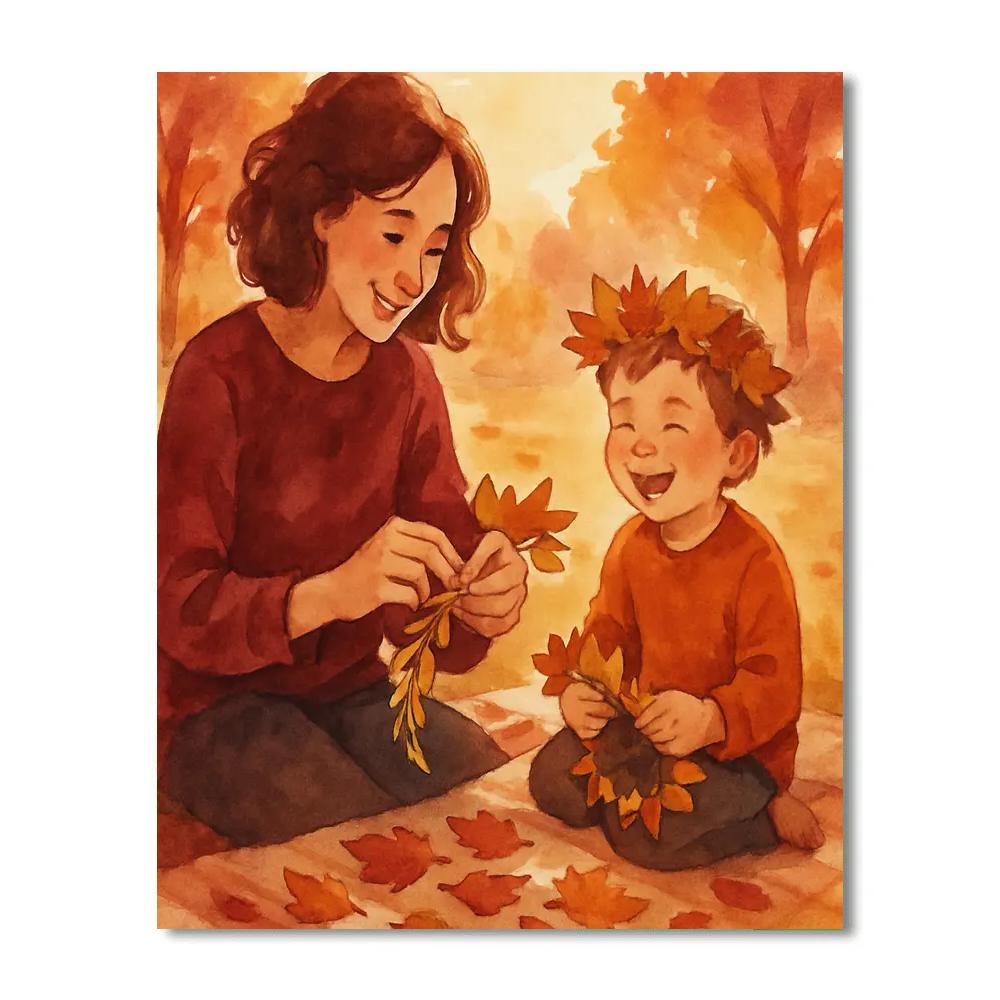 Autumn Leaf Crown Making With Mom Paint by numbers art