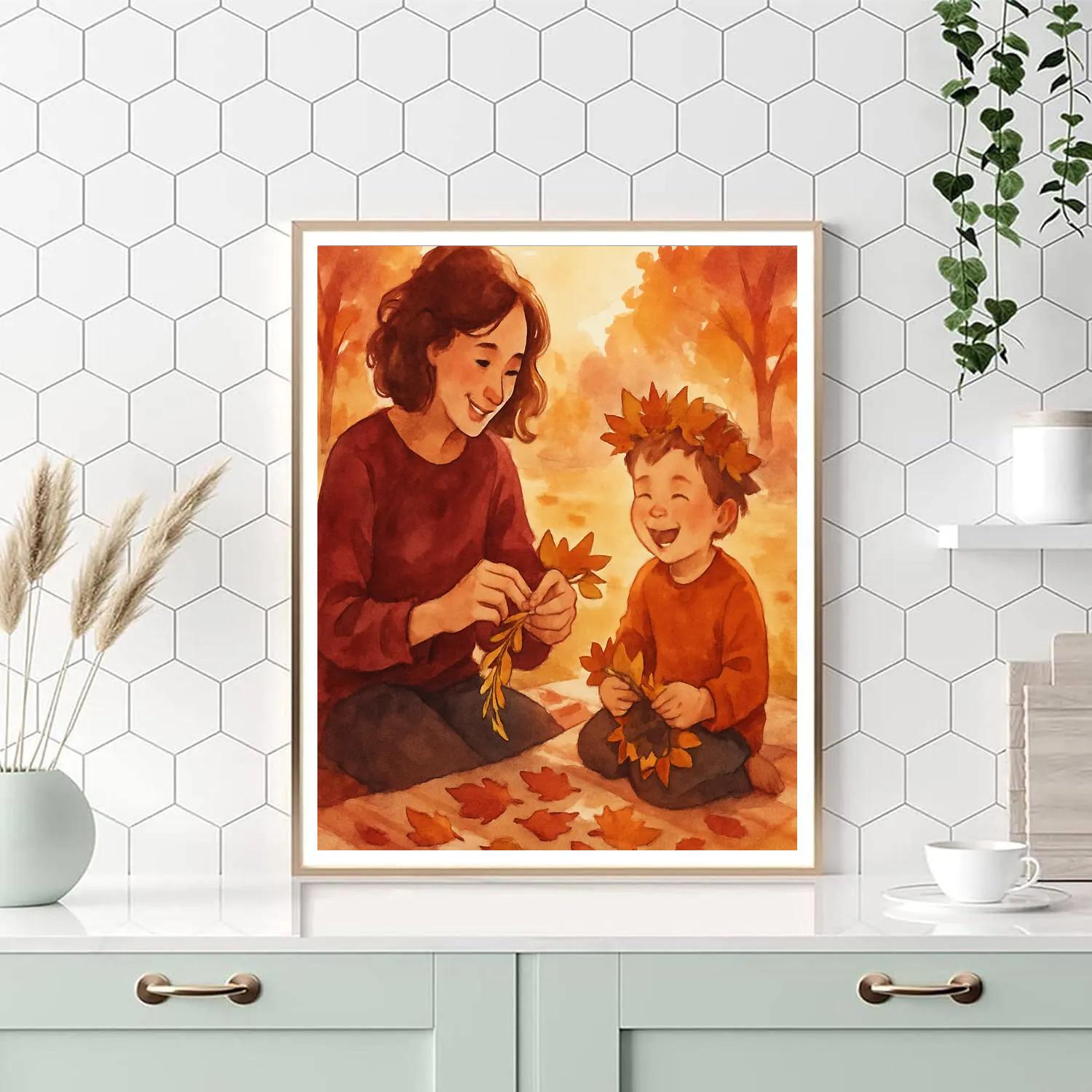 Autumn Leaf Crown Making With Mom Paint by numbers art