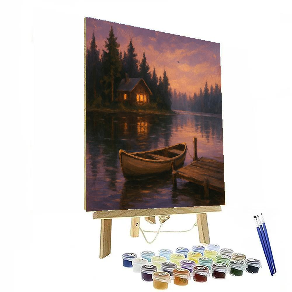 Tranquil Evening Lake Glow Number painting