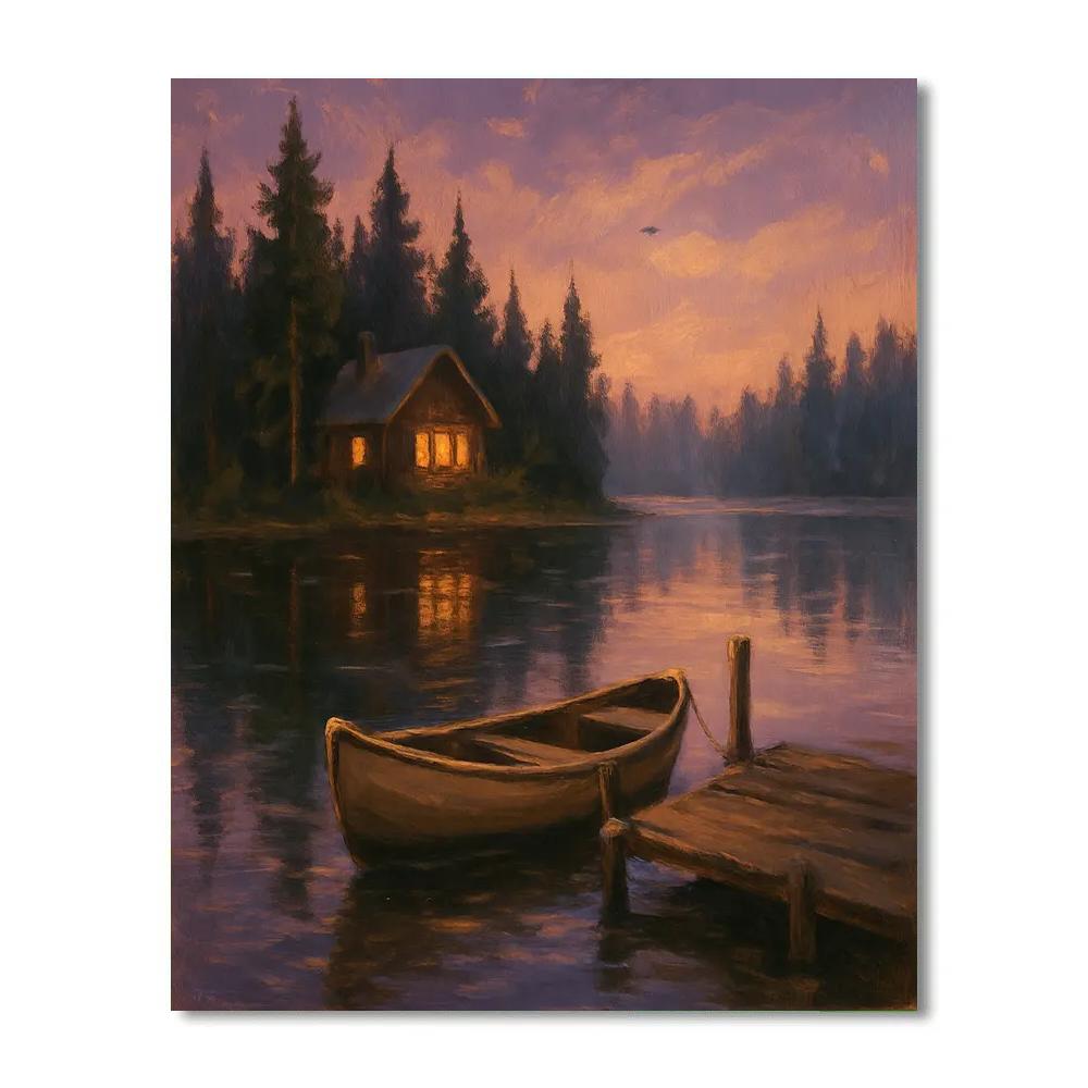 Tranquil Evening Lake Glow Number painting