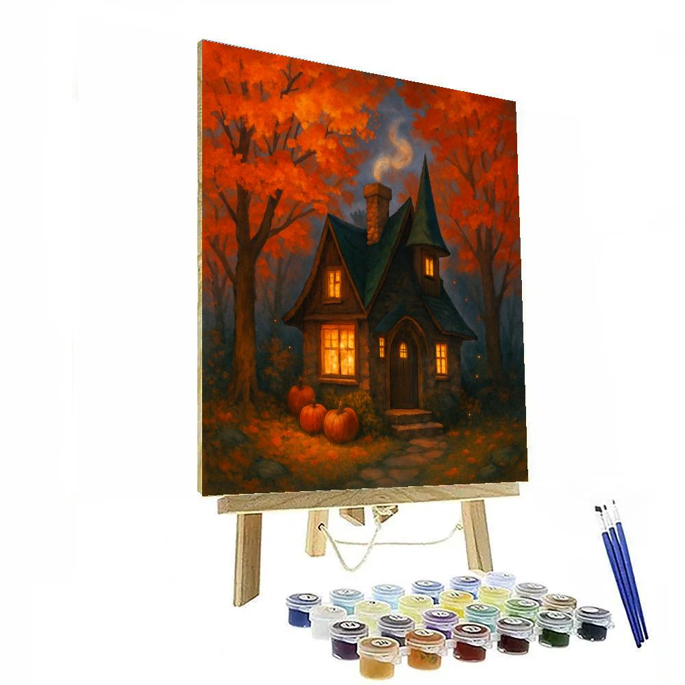 Maple Lantern Cottage At Dusk paint by number