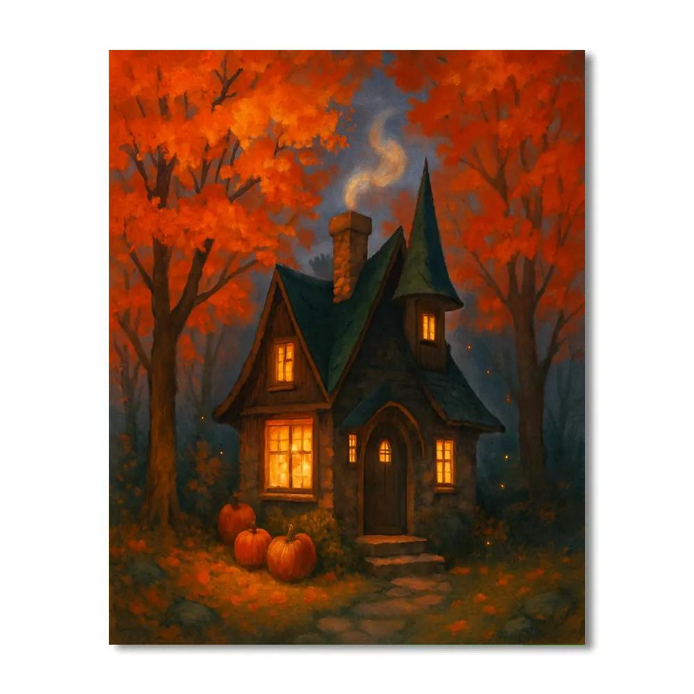Maple Lantern Cottage At Dusk paint by number