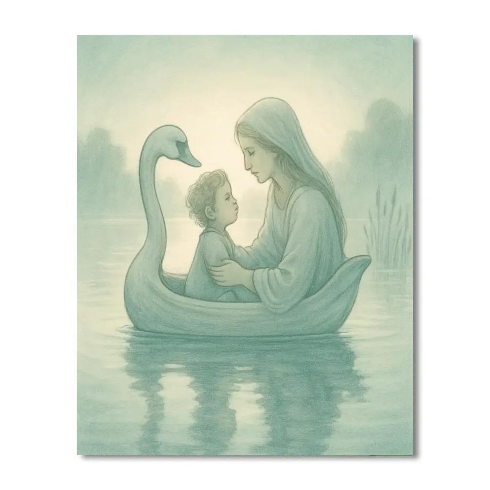 Mother And Baby Swan Boat Ride Paint by numbers kits
