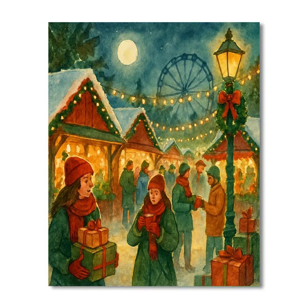 Holiday Market With Twinkling Stalls Number painting