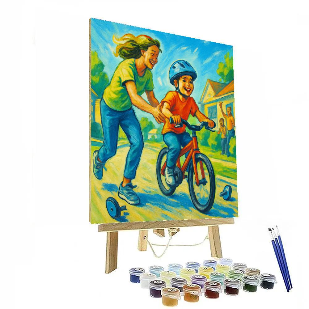 Mom Teaching Bike Balance Number painting