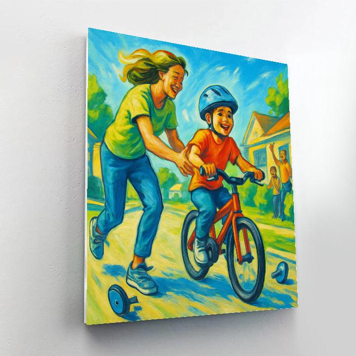 Mom Teaching Bike Balance Number painting