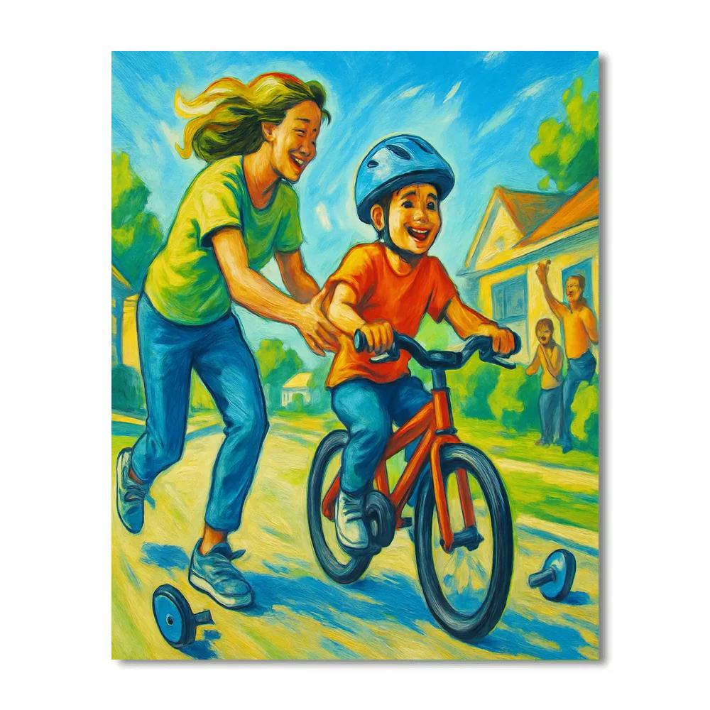 Mom Teaching Bike Balance Number painting