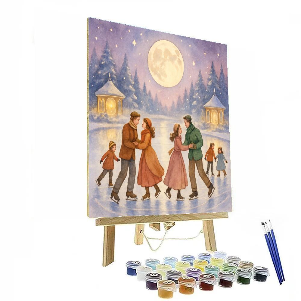 Moonlit Ice Skaters Storybook Paint by numbers art