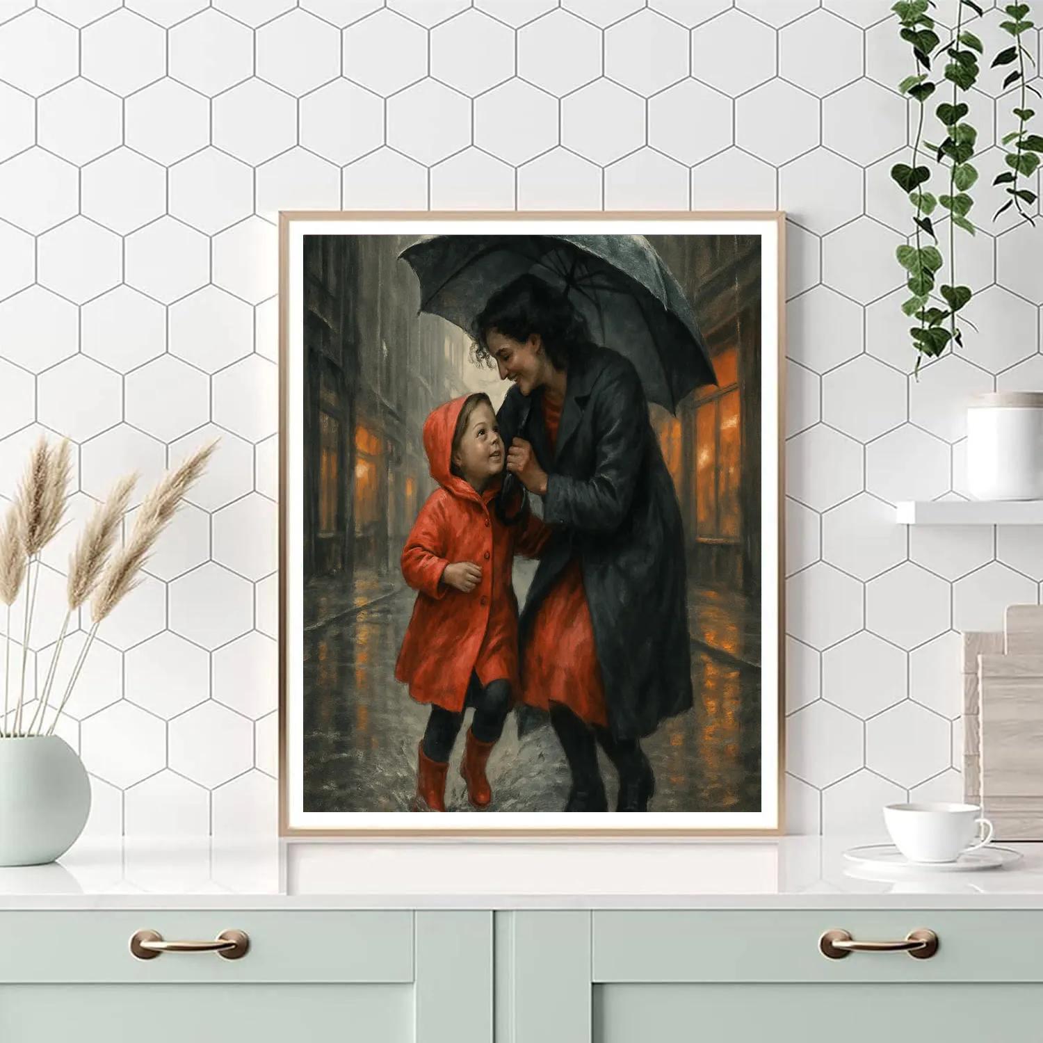 Mothers Protective Umbrella Walk Paint by numbers art