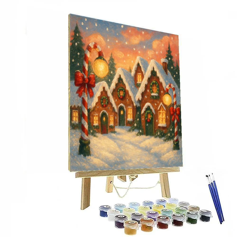 Gingerbread Cottage Street Scene paint by color