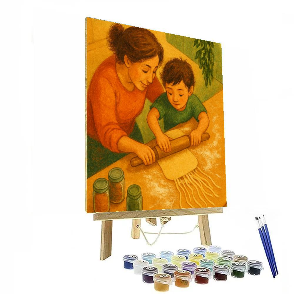 Mother And Child Cooking Pasta Together Paint by numbers art